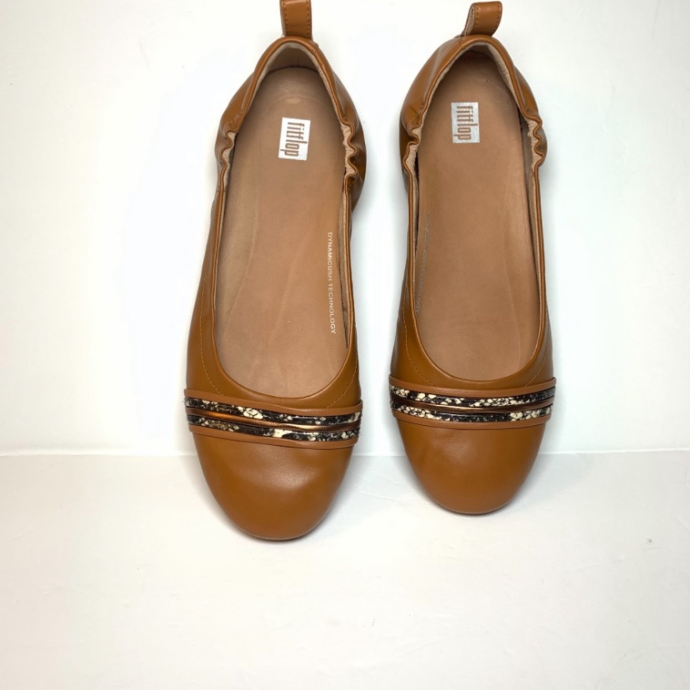 FitFlop Allegro Snake-Bangle Leather Ballet Flats Brown w/ Snakeskin Detail Sz 9 - Picture 2 of 10